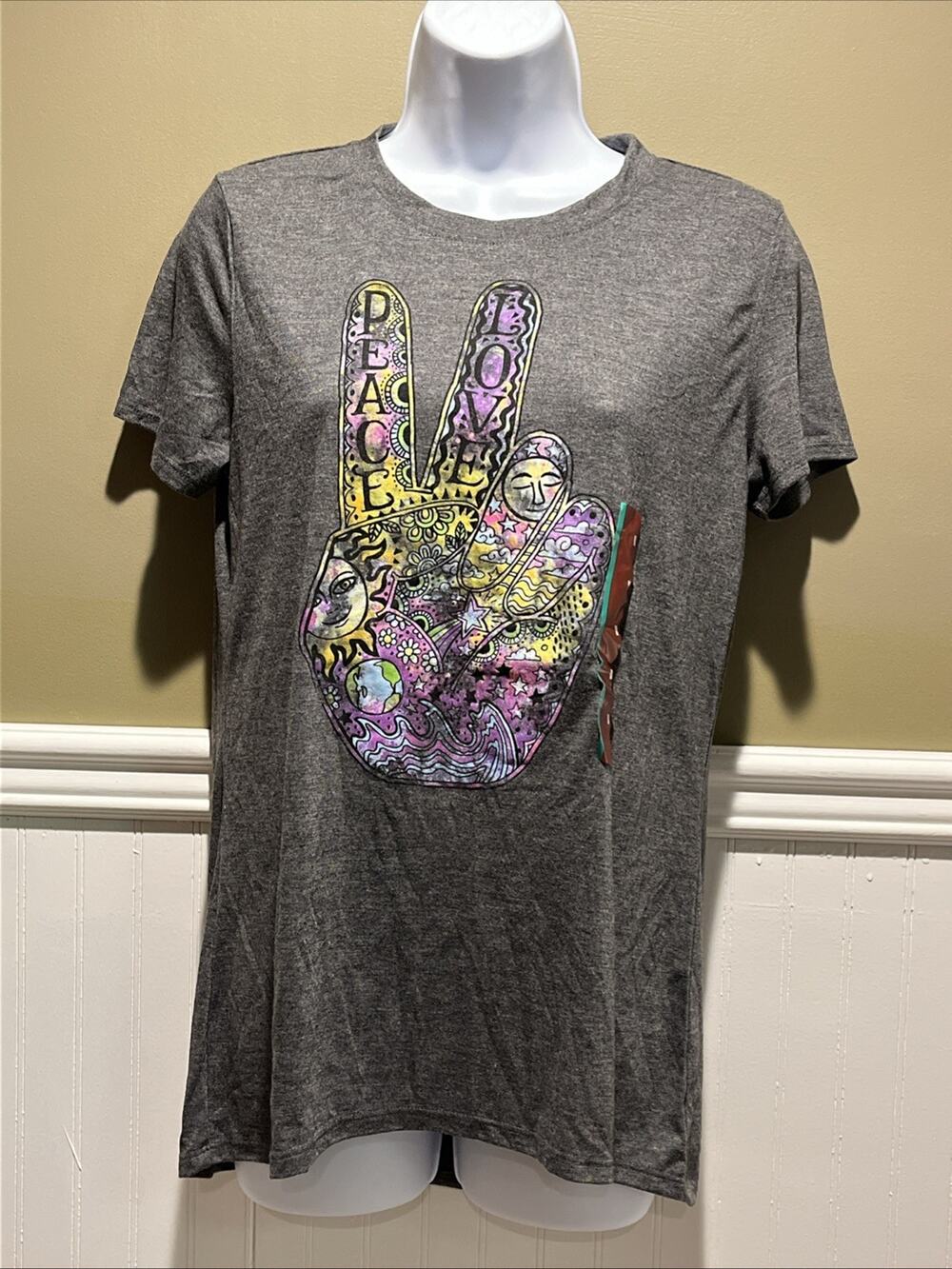 Modern Lux Graphic Peace Sign Zen Love Sz M Gray NWT